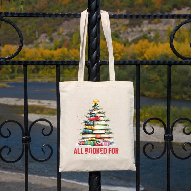 All Booked For Christmas Xmas Tree Teacher Holiday Pajamas Canvas Tote Bag, funny design
