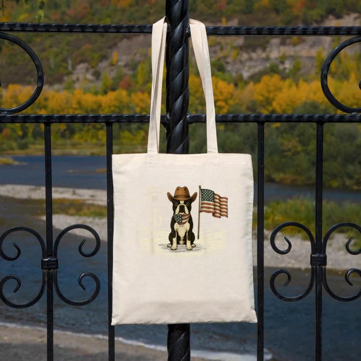 Boston Terrier 4th Of July US American Flag Dog Patriotic Canvas Tote Bag, Patriotic Boston Terrier Gifts, American Boston Terrier Gifts, Boston Terrier 4th Of July Gifts, funny design