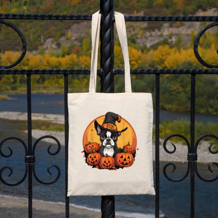 Boston Terrier Bostie Dog Breed Pet Halloween Pumpkins Canvas Tote Bag, Boston Terrier Halloween Gifts, funny design