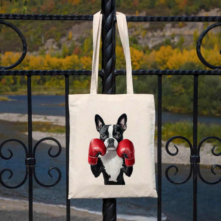 Boston Terrier Boxing Canvas Tote Bag, funny design
