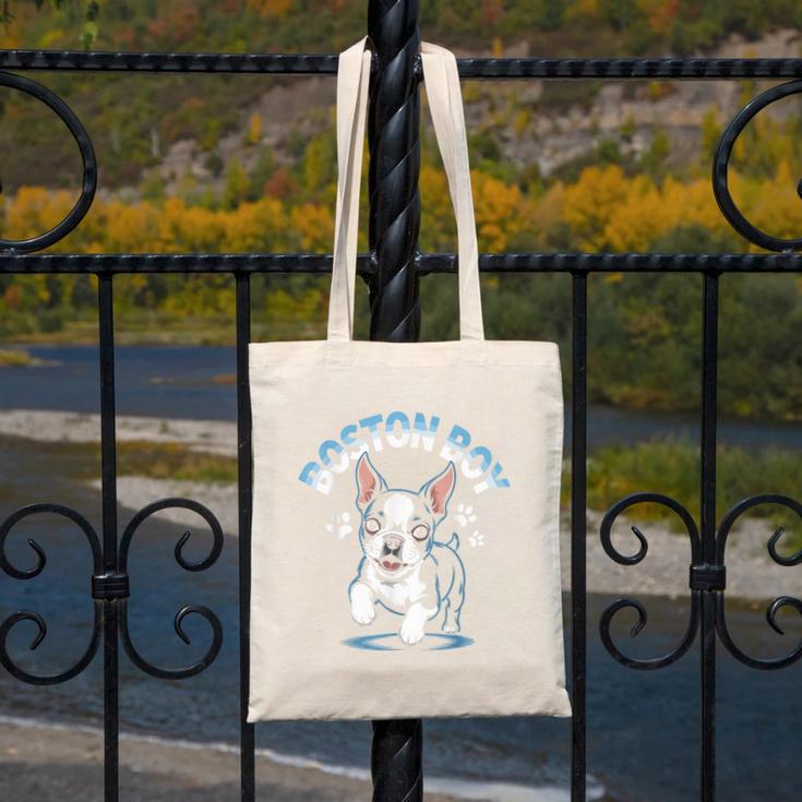 Boston Terrier Boy Cute Cartoon Dog Owner Pet Boston Terrier Canvas Tote Bag, funny design
