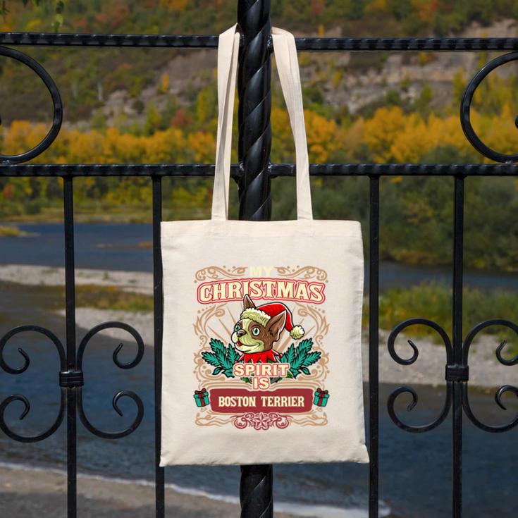 Boston Terrier My Christmas Spirit Dog Santa Claus X-Mas Canvas Tote Bag, Boston Terrier Christmas Gifts, funny design