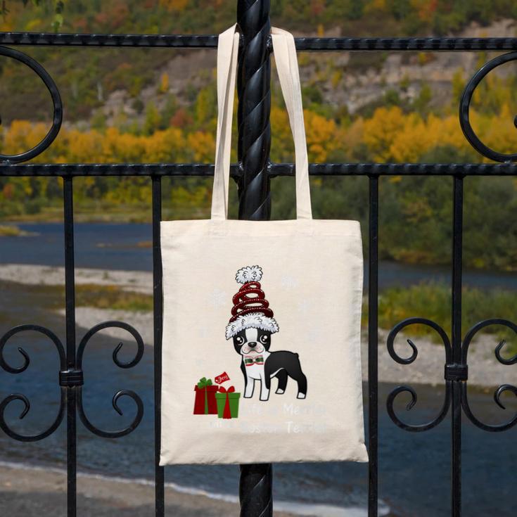 Boston Terrier Christmas T Shirt-Life Is Merrier Premium Tri-Blend Canvas Tote Bag, Boston Terrier Christmas Gifts, funny design