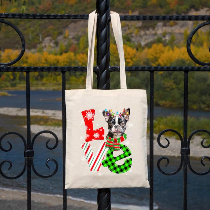 Boston Terrier Christmas Tree Lights Santa Dog Xmas For Men Women Kids Canvas Tote Bag, Boston Terrier Christmas Gifts, funny design
