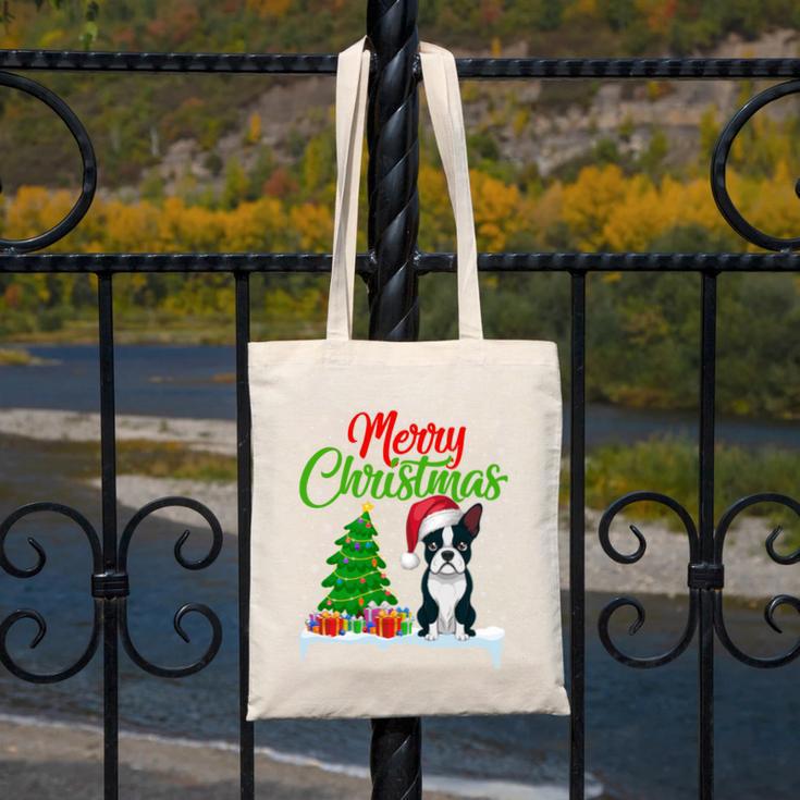 Boston Terrier Christmas Tree Lights Xmas Dog Lover Canvas Tote Bag, Boston Terrier Christmas Gifts, funny design