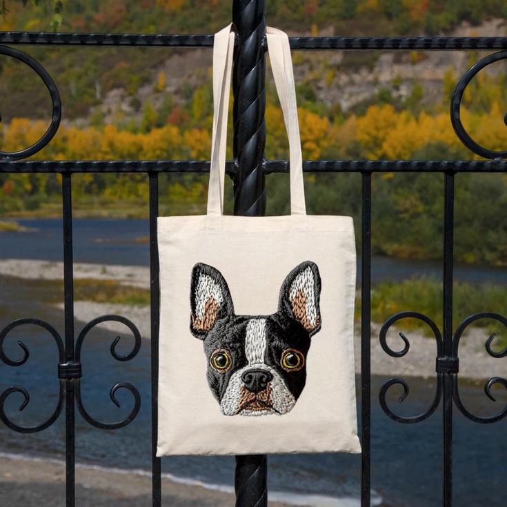 Boston Terrier Cute Puppy Face Dog Lover Pet Owner Canvas Tote Bag, funny design
