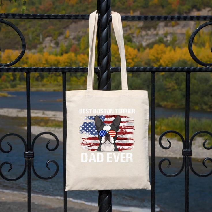 Boston Terrier Dad American Flag 4th Of July Dog Fathers Day Canvas Tote Bag, Couple Gifts, Boston Terrier Dad Gifts, American Boston Terrier Gifts, Boston Terrier 4th Of July Gifts, funny design