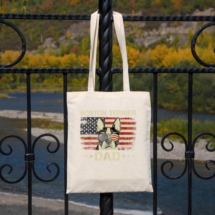 Boston Terrier Dad Dog Lovers American Flag 4th Of July For Women Men Canvas Tote Bag, Couple Gifts, Boston Terrier Dad Gifts, American Boston Terrier Gifts, Boston Terrier 4th Of July Gifts, funny design