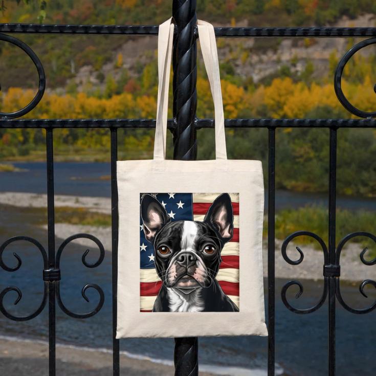 Boston Terrier Dog American Flag 4th Of July Patriotic Puppy Canvas Tote Bag, Patriotic Boston Terrier Gifts, American Boston Terrier Gifts, Boston Terrier 4th Of July Gifts, funny design