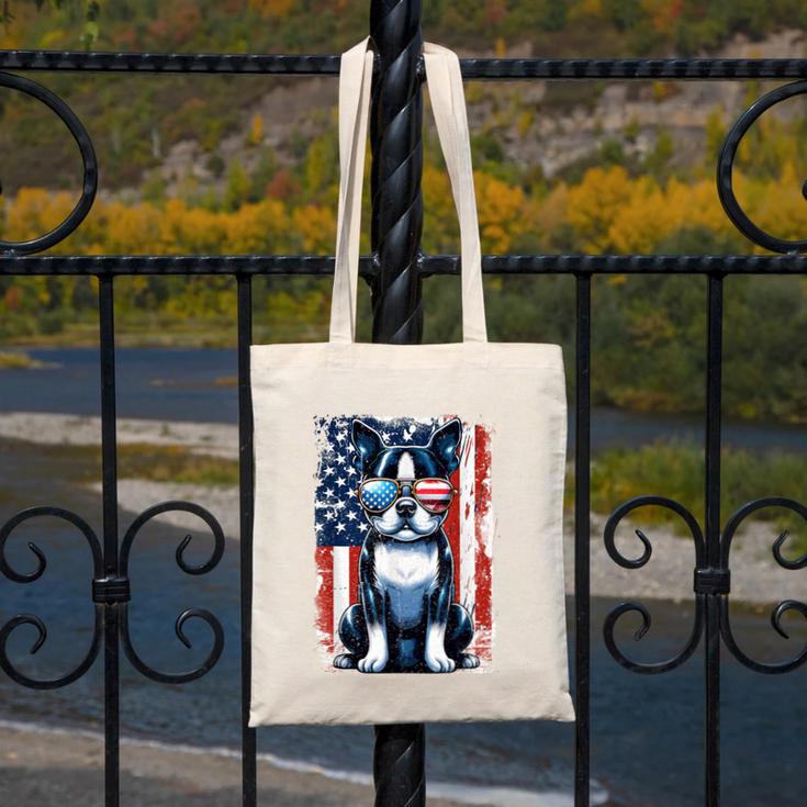 Boston Terrier Dog American USA US Flag Pets Vintage Outfit Canvas Tote Bag, American Boston Terrier Gifts, funny design