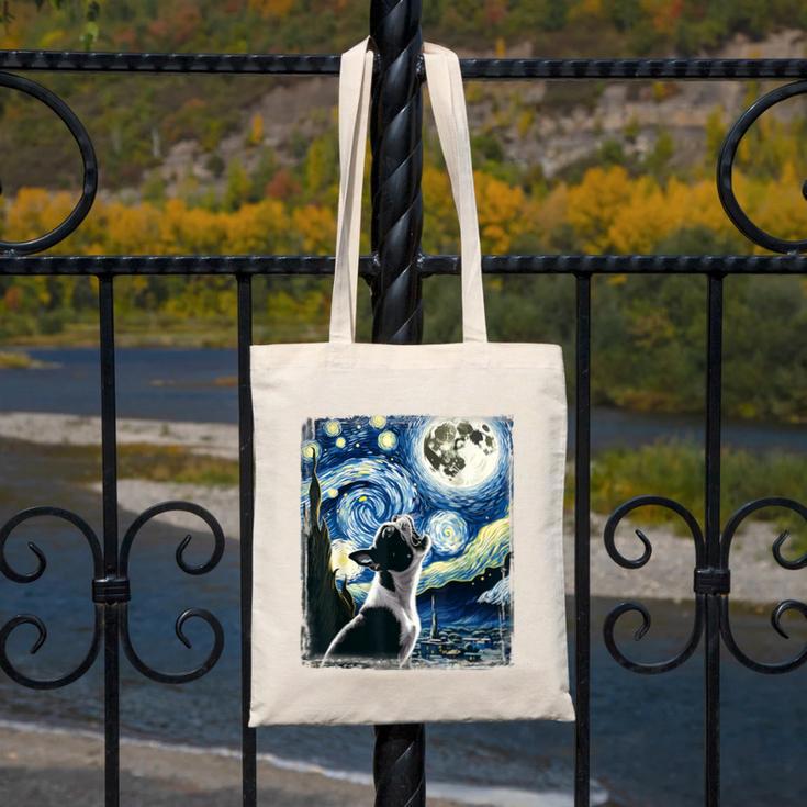 Boston Terrier Dog Art Van Gogh Starry Night Boston Terrier Canvas Tote Bag, funny design