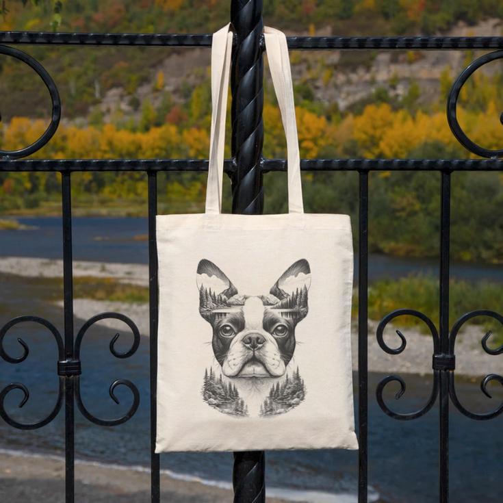 Boston Terrier Dog Bostie Nature Memorial Idea Men Women Canvas Tote Bag, funny design