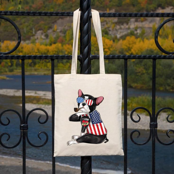 Boston Terrier Dog Merica 4th Of July Usa American Flag Men Canvas Tote Bag, American Boston Terrier Gifts, Boston Terrier 4th Of July Gifts, funny design