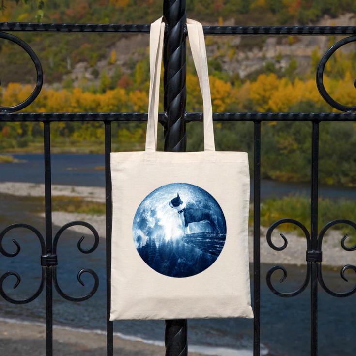 Boston Terrier Dog Moon Dog Mom Dad Women Men Dog Lovers Canvas Tote Bag, Couple Gifts, Mom Gifts, Boston Terrier Dad Gifts, Boston Terrier Mom Gifts, funny design