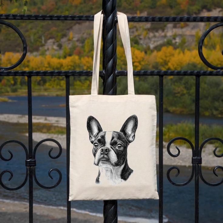 Boston Terrier Dog Motif Pet Illustration Boston Terrier For Men Women Kids Canvas Tote Bag, funny design
