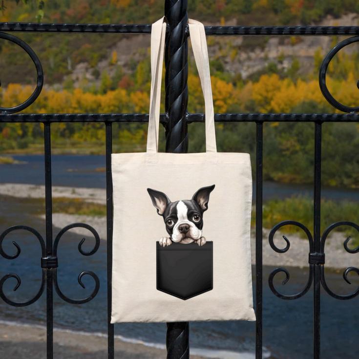 Boston Terrier Dog Puppy Dog In Pocket Cute Pet Lover Canvas Tote Bag, funny design
