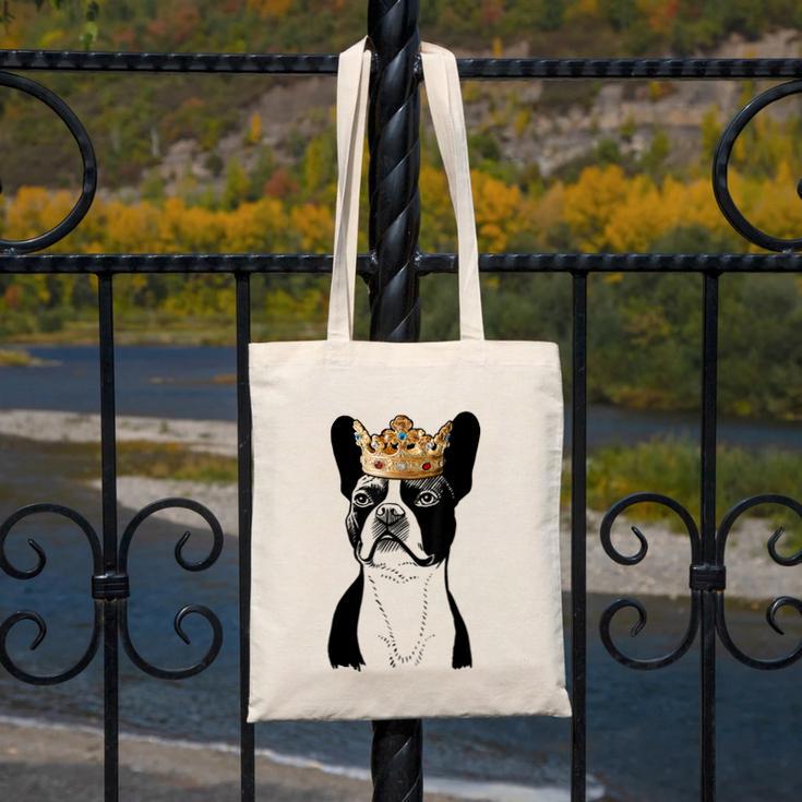 Boston Terrier Dog Wearing Crown For Men Women Girls Kids Canvas Tote Bag, funny design