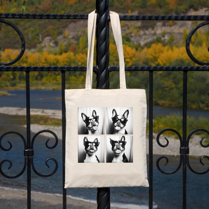 Boston Terrier Dogs With Sunglasses Photo Pets Meme Canvas Tote Bag, funny design