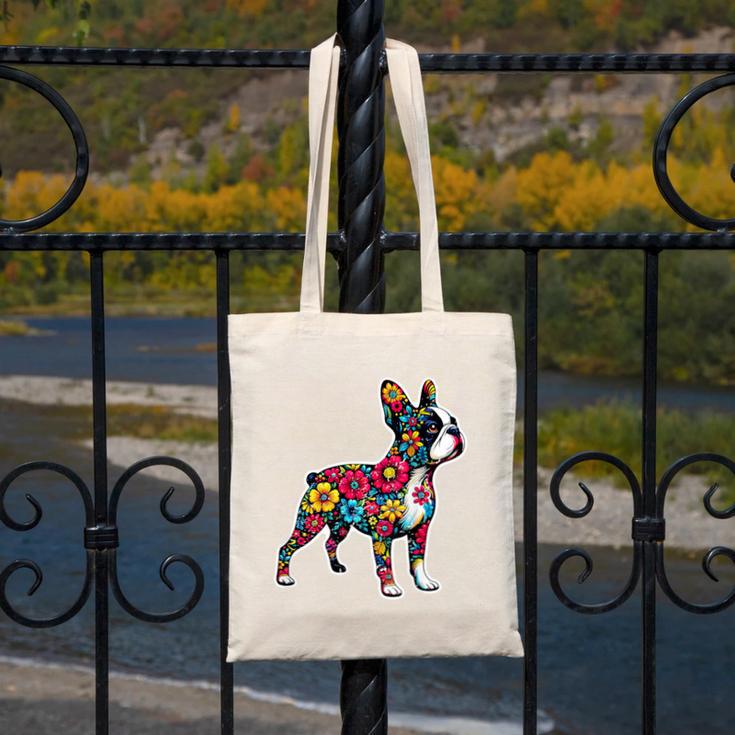Boston Terrier Floral Vintage Dog Mom Distressed Men Women Kids Canvas Tote Bag, Couple Gifts, Mom Gifts, Boston Terrier Mom Gifts, funny design
