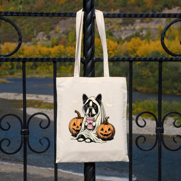 Boston Terrier Ghost Boo Halloween Costume Spooky Season Canvas Tote Bag, Boston Terrier Ghost Gifts, Boston Terrier Halloween Gifts, funny design
