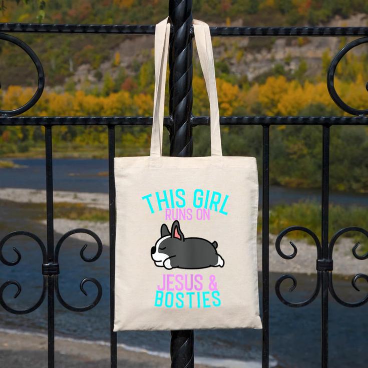 Boston Terrier This Girl Runs On Jesus And Boston Terriers Canvas Tote Bag, funny design