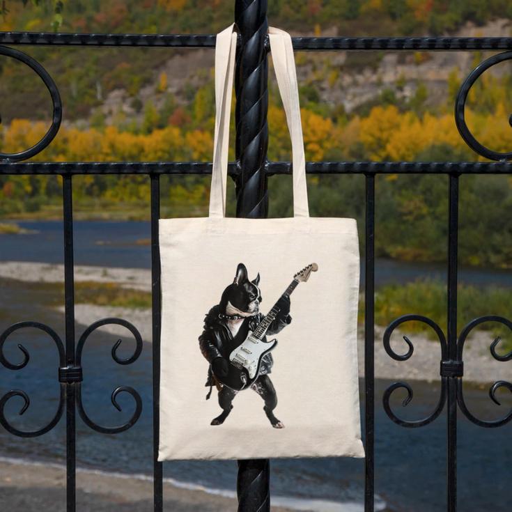 Boston Terrier Guitar Canvas Tote Bag, funny design