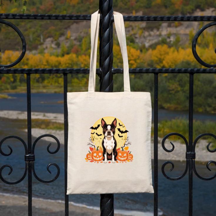 Boston Terrier Halloween Dog Lover Pumpkin Costume Canvas Tote Bag, Boston Terrier Halloween Gifts, funny design