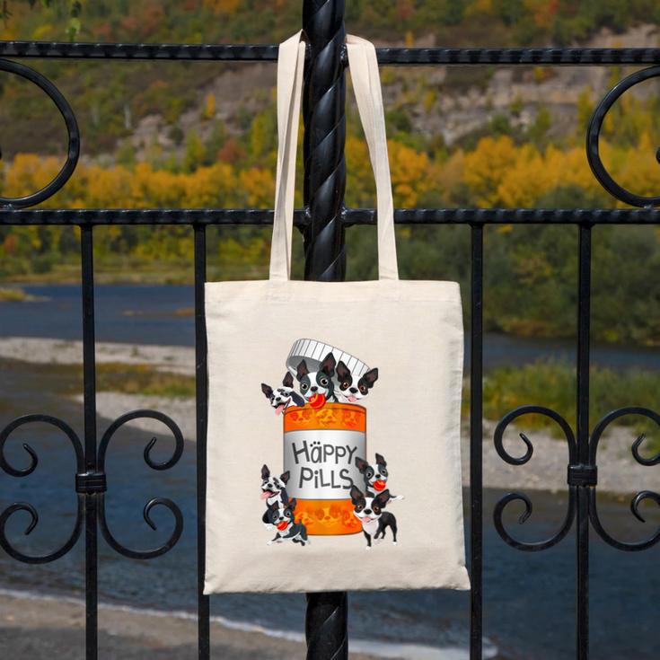 Boston Terrier Happy Pills T-Shirt Canvas Tote Bag, funny design