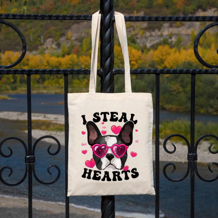 Boston Terrier Heart Glasses Girls Bostie Valentines Day Canvas Tote Bag, funny design
