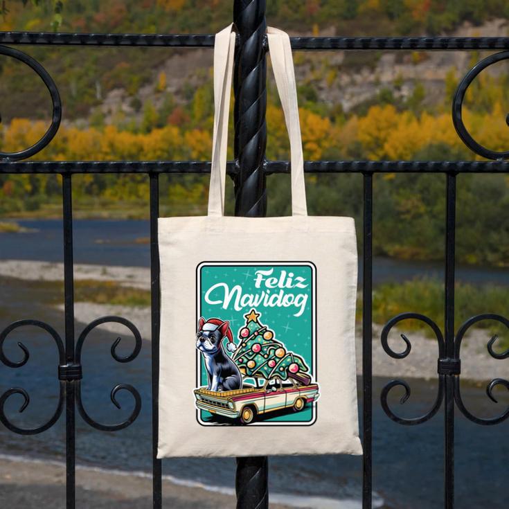Boston Terrier Merry Christmas Tree Truck Dog X-Mas Canvas Tote Bag, Boston Terrier Christmas Gifts, funny design