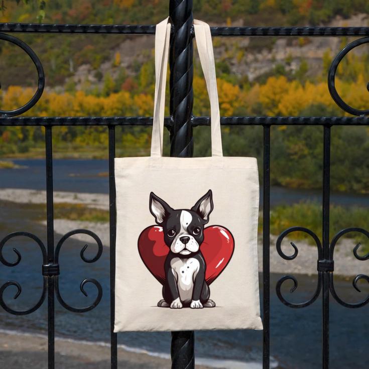 Boston Terrier Mom Dad Bostie Dog Lover Valentines Day Canvas Tote Bag, Couple Gifts, Mom Gifts, Boston Terrier Dad Gifts, Boston Terrier Mom Gifts, funny design