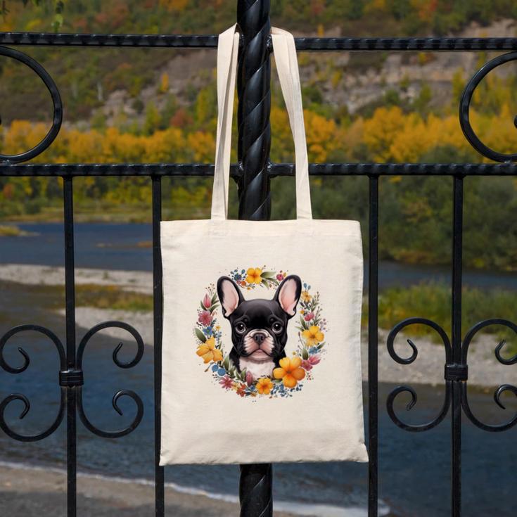 Boston Terrier Mom Floral Bostie Dog Lover Flowers Cute Canvas Tote Bag, Couple Gifts, Mom Gifts, Boston Terrier Mom Gifts, funny design