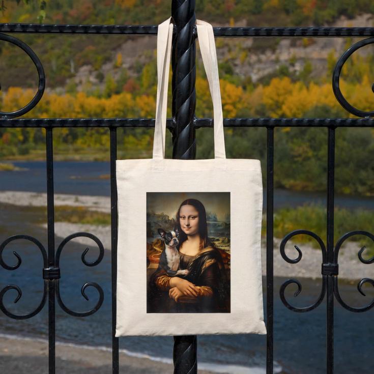 Boston Terrier Mona Lisa Painting Art Dog Mom Dad For Men Women Kids Canvas Tote Bag, Couple Gifts, Mom Gifts, Boston Terrier Dad Gifts, Boston Terrier Mom Gifts, funny design