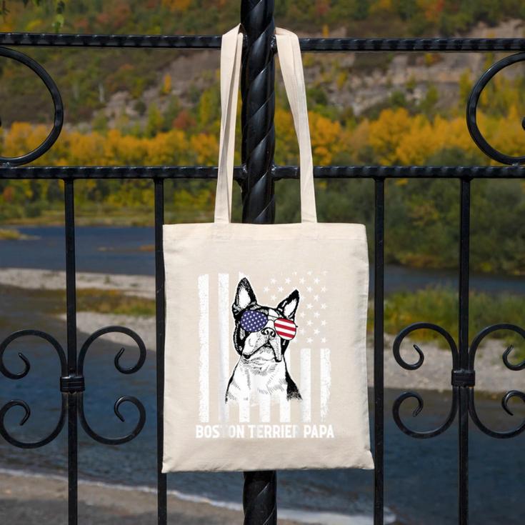 Boston Terrier Papa Cool Dog Lover USA American Flag Men Women Canvas Tote Bag, American Boston Terrier Gifts, funny design