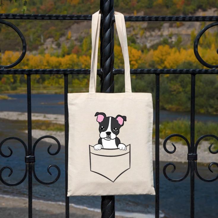 Boston Terrier In The Pocket Cute Pocket Boston Terrier Canvas Tote Bag, funny design