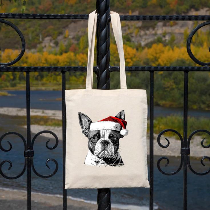 Boston Terrier Santa Claus Hat Merry Christmas Dog X-Mas Canvas Tote Bag, Boston Terrier Christmas Gifts, funny design