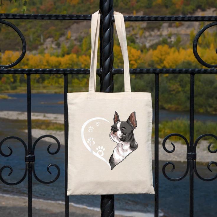 Boston Terrier Shirts For Women Girls Kids Heart Cute Canvas Tote Bag, funny design