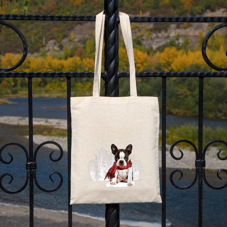 Boston Terrier In The Snow Merry Christmas Winter Canvas Tote Bag, Boston Terrier Christmas Gifts, funny design