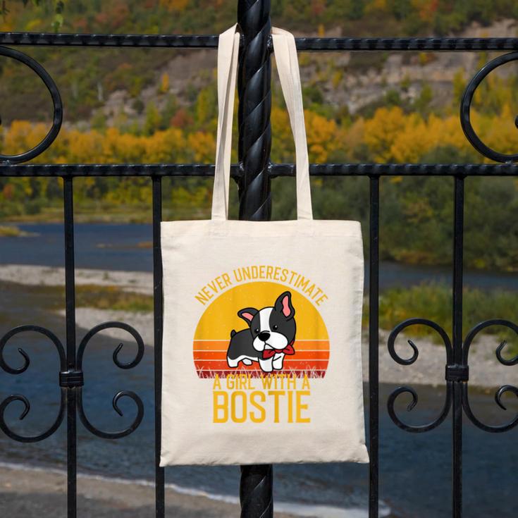 Boston Terrier Never Underestimate a Girl With a Bostie Canvas Tote Bag, funny design