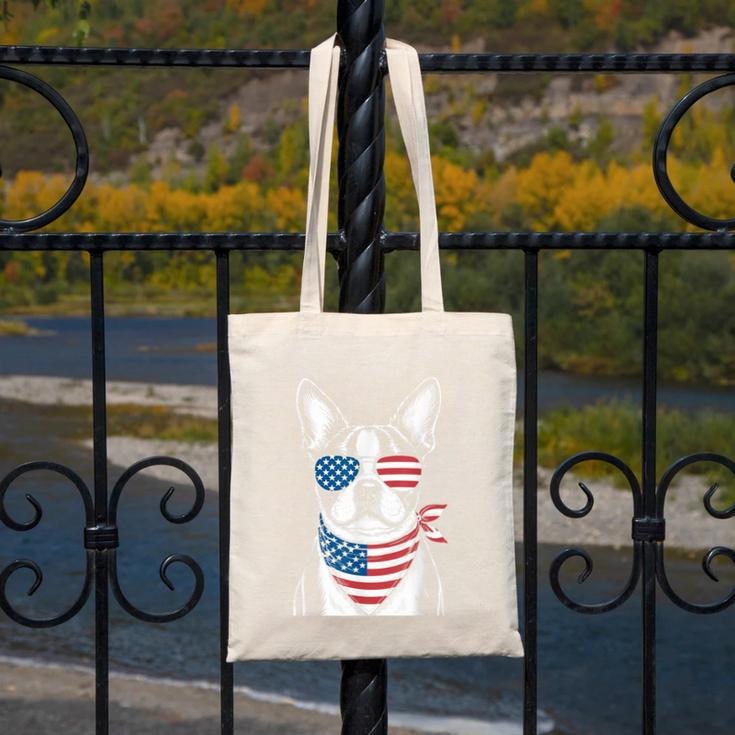 Boston Terrier USA Flag Sunglasses Patriotic 4th Of July Canvas Tote Bag, Patriotic Boston Terrier Gifts, Boston Terrier 4th Of July Gifts, funny design