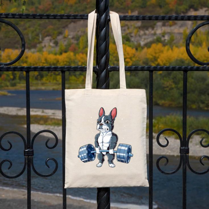 Boston Terrier Weightlifting Deadlift Men Fitness Gym Canvas Tote Bag, Boston Terrier Gym Gifts, funny design