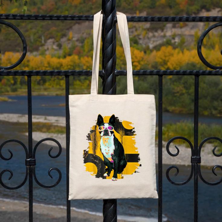 Boston Terrier s Mid-Century Modern Art s Street Grunge Canvas Tote Bag, funny design