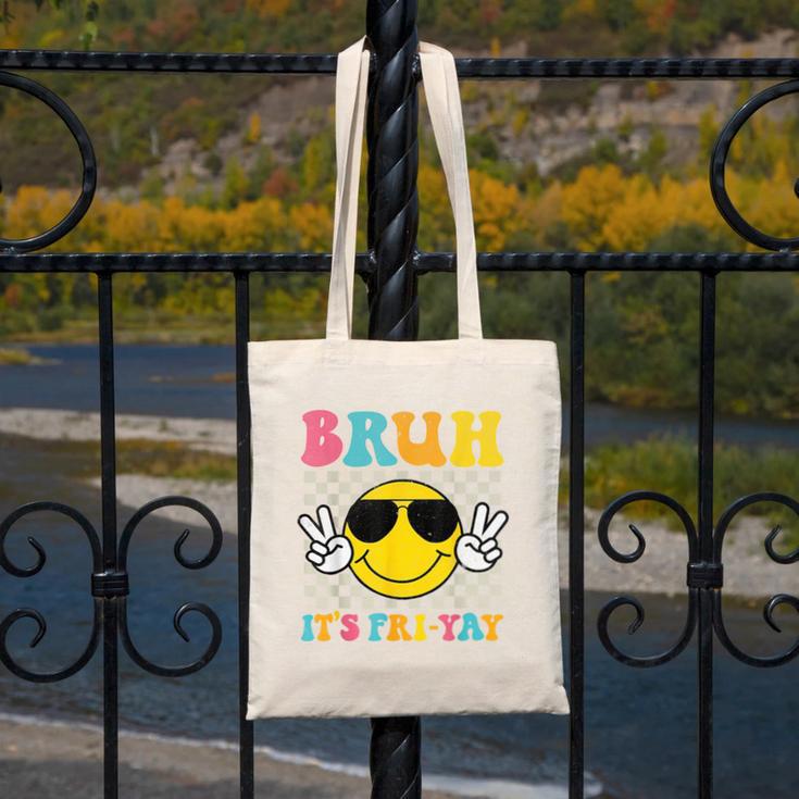 Bruh It's Fri-Yay Friday Weekend Smile Face Teacher Student Canvas Tote Bag, funny design