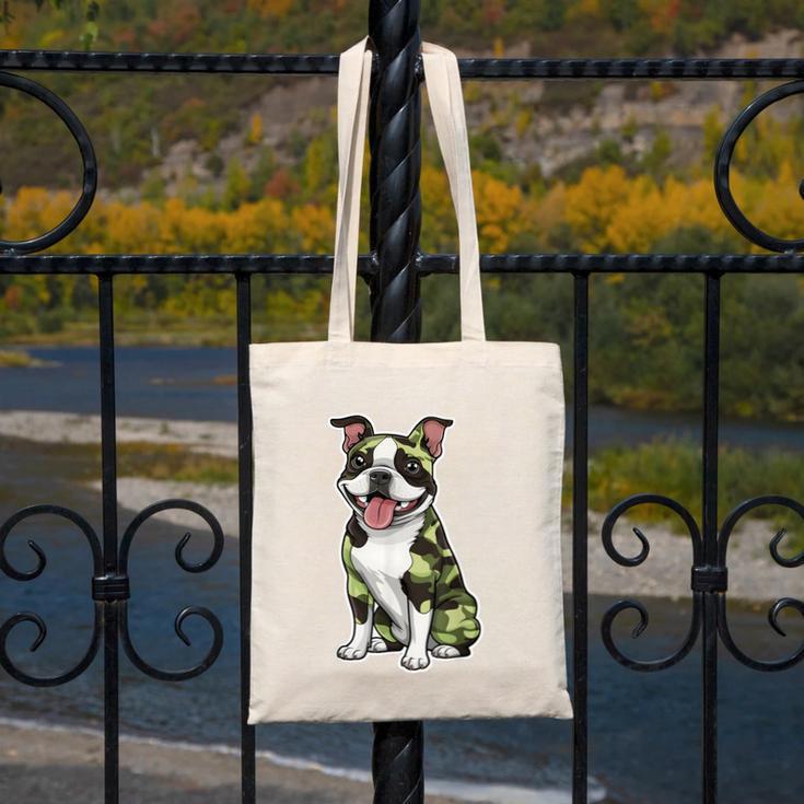 Camo Boston Terrier Pet Owner Camouflage Dog Lover Canvas Tote Bag, funny design