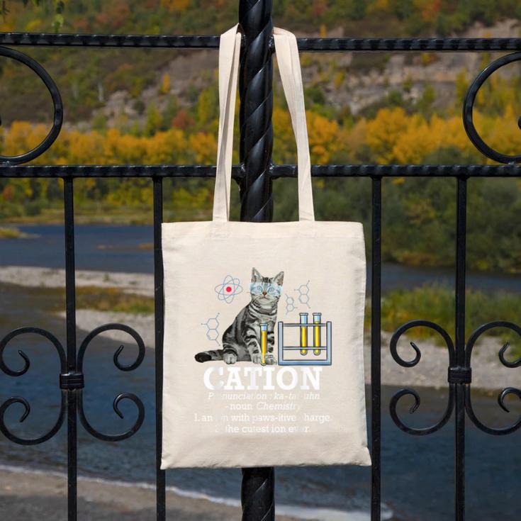 Cation Chemistry Humor Science Teacher Cat Pun Canvas Tote Bag, Science Teacher Gifts, funny design