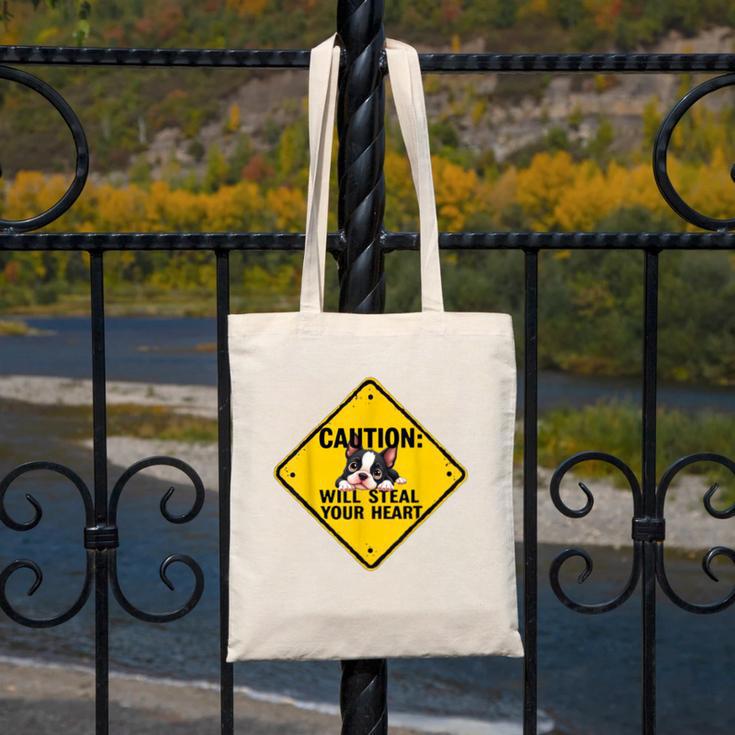 Caution Sign Boston Terrier Dog Bostie Puppy Canvas Tote Bag, funny design