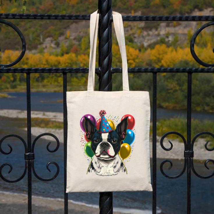 Celebration Event Birthday Party Boston Terrier Canvas Tote Bag, funny design