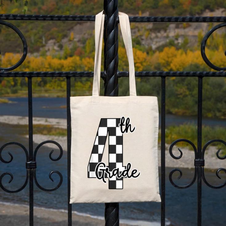 Checkered Fourth Grade Back To School Teachers Students Canvas Tote Bag, funny design Checkered Fourth Grade Back To School Teachers Students Canvas Tote Bag, funny design