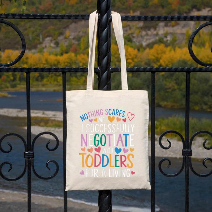 Childcare Teacher Negotiate With Toddlers Daycare Provider Canvas Tote Bag, funny design