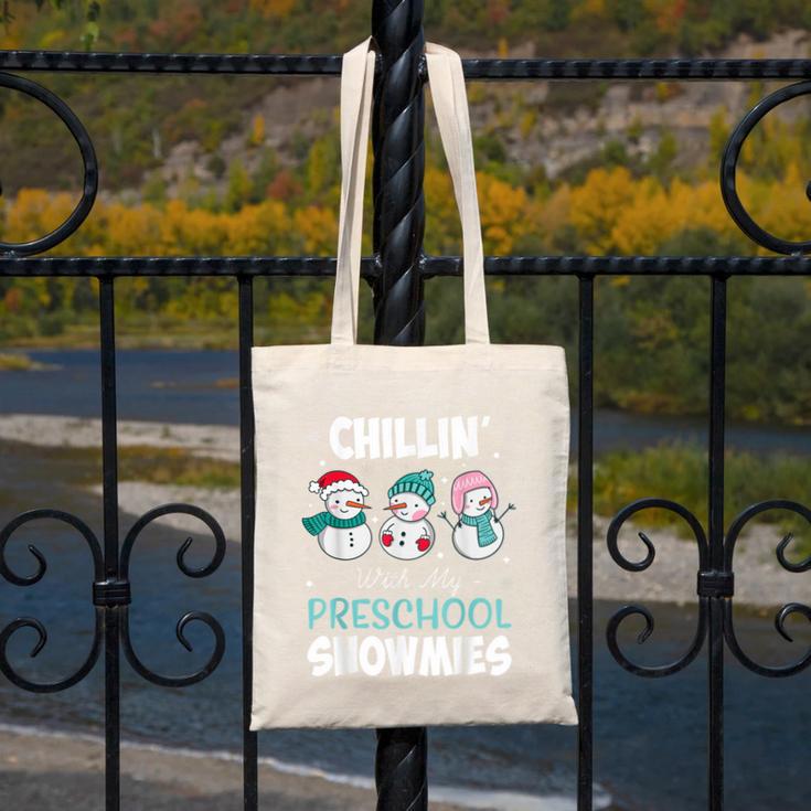Chillin' With My Preschool Snowmies Teacher Christmas Men Women Kids Canvas Tote Bag, funny design
